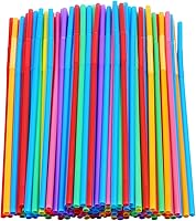 Vista 9 de 100 popotes flexibles largos de plástico coloridos. (0.23 pulgadas de diámetro y 10.2 pulgadas de largo)