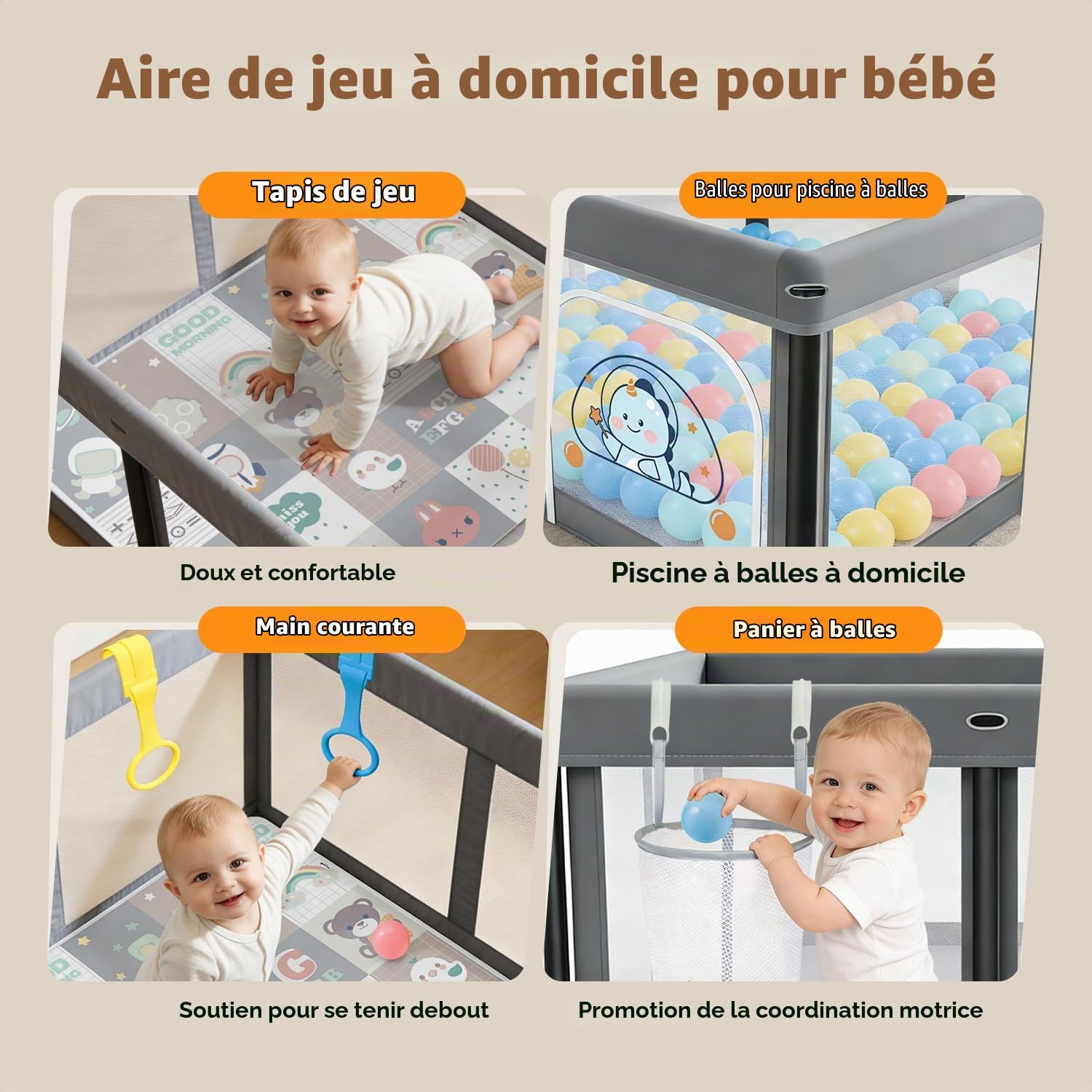 Parc pour bébé pliable 127 x 127 cm avec matelas 2