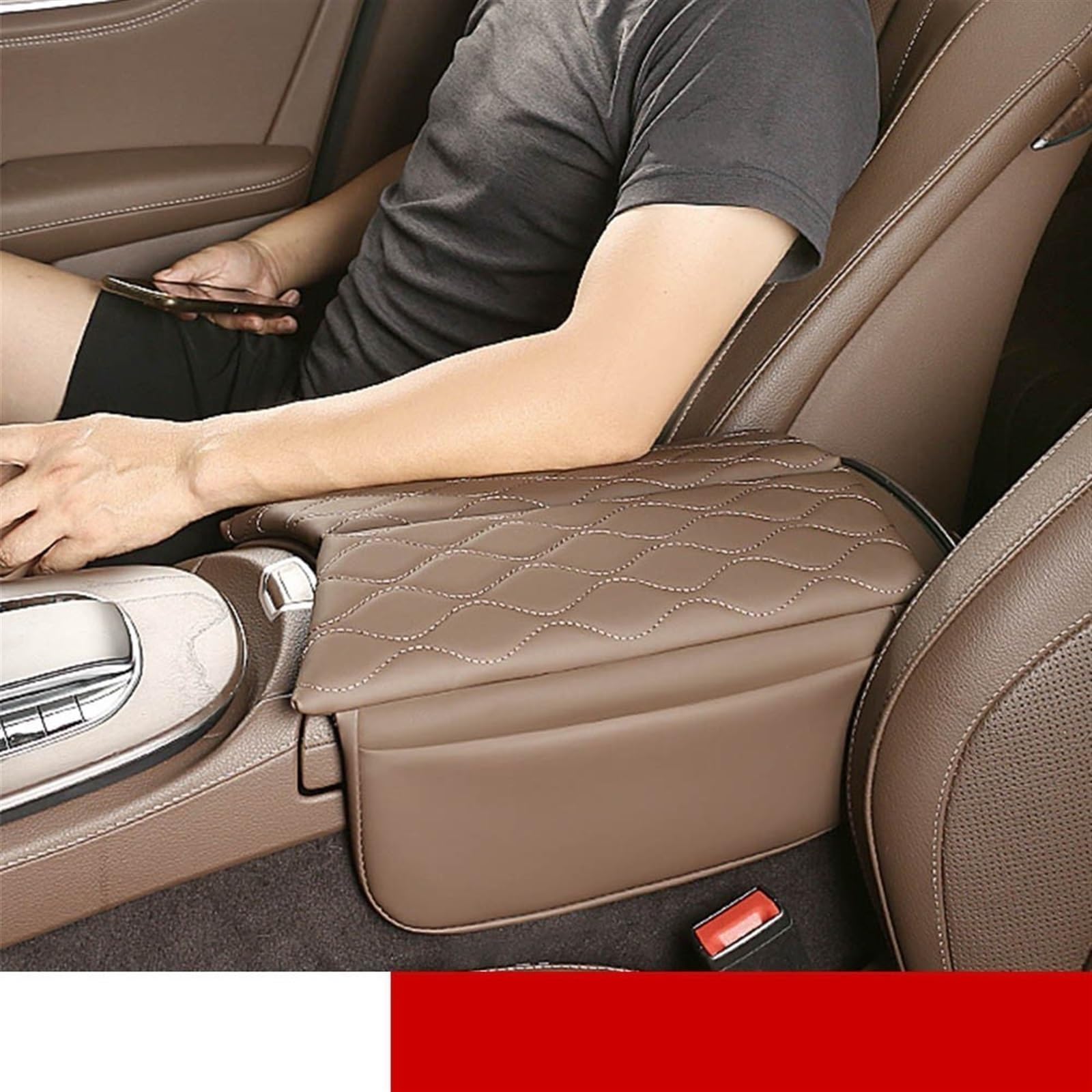 Konsolen-Aufbewahrungsbox Armlehnenbox-Abdeckung für Autokonsole, kratzfestes Armlehnenkissen aus Leder für Mercedes für Benz E-Klasse 2017-2022 CLS 2018-2022(Beige)