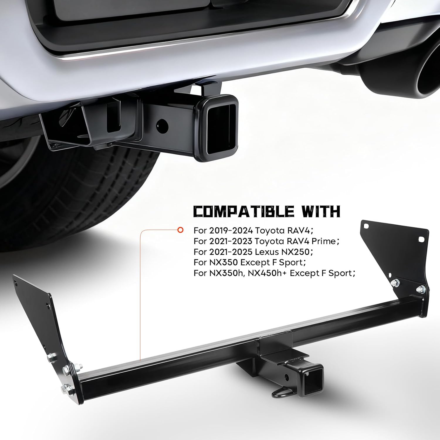 2" Receiver Trailer Hitch for Toyota RAV4/RAV4 Prime 2019-2024, for Lexus NX250/NX350(NOT for F Sport)/NX350h/NX450h+(NOT for F Sport) 2021-2025, Square Tube Frame, Black Class 3 Towing Hitch Kits