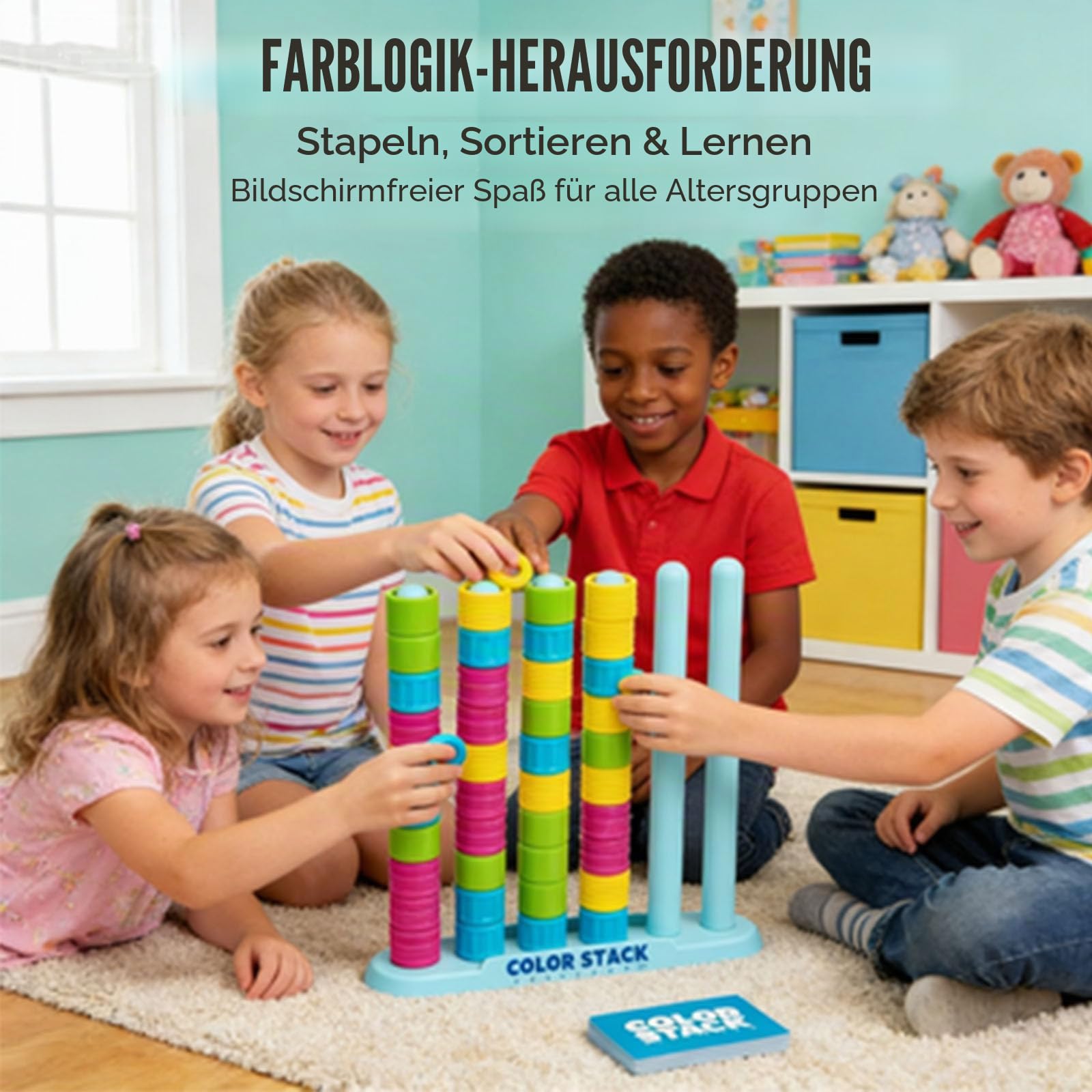 Color Stack Challenge Game, Color Matching Puzzle for 2 Players, Fast Pattern Ring Stack Board Game, Competitive Tabletop Brain Teaser for Family Night with 60+ Challenges