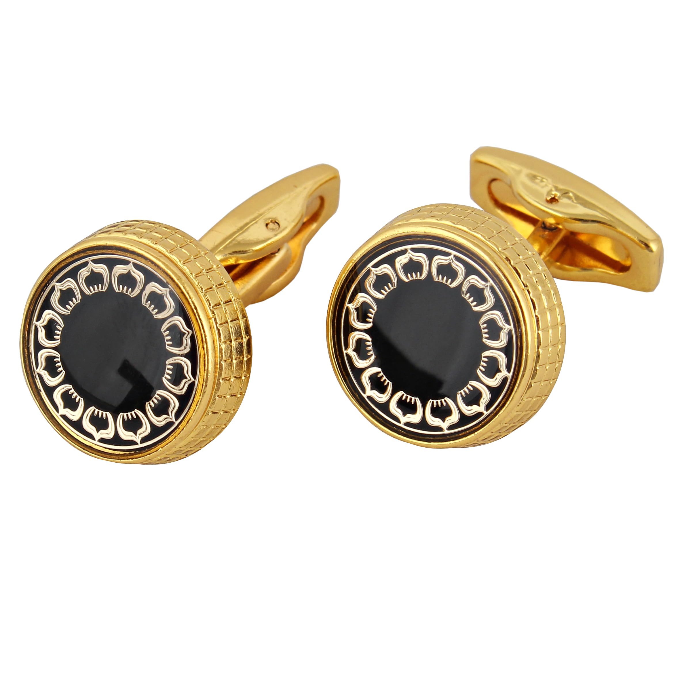 Lucky Jewellery Unique Men Jewelry Gold Plated Black Enamel with Golden Design Round Sleeve Button Formal Cuff Button Wedding Shirt Button, Suit, Blazer Cufflinks Pair Gift Set For Men (290-CHC4-1076) (B0CZNTZTCJ) Amazon Price History, Amazon Price Tracker