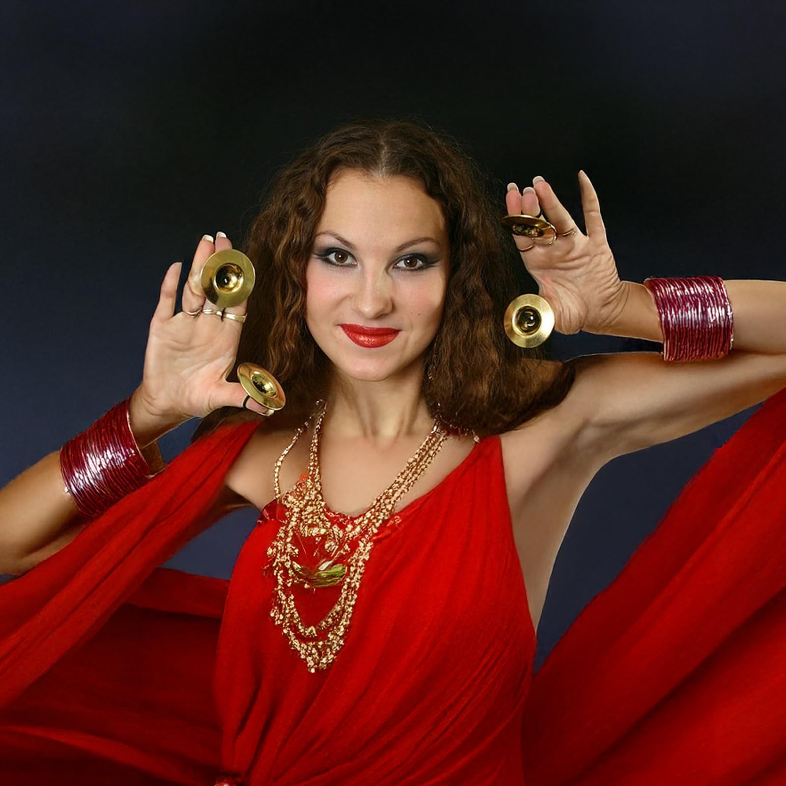3 pares de platillos de los dedos, de latón, con banda elástica, instrumentos musicales para bailarina y fiesta de baile