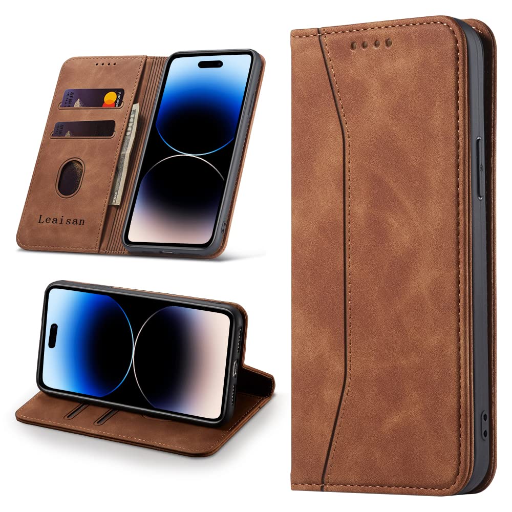 Leaisan Leder Flip Case Für IPhone 14 Plus – Mit Ständer, Kartenfächern & Magnetverschluss, Stoßfest