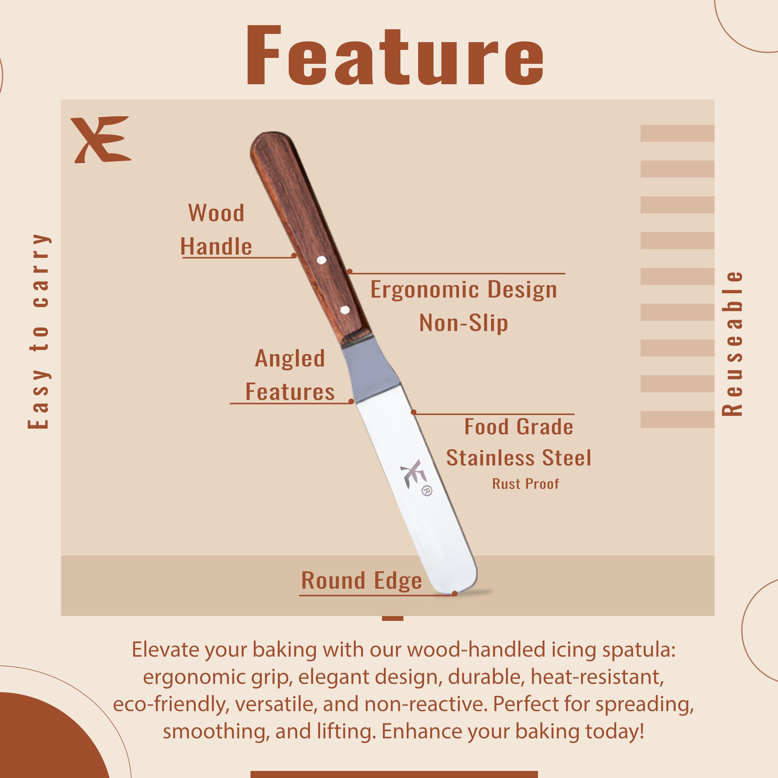 XE Palette Knife Baking, Stainless Steel Offset Cake Spatula, Professional Icing Spatula for Cake Decorating Smoothing Icing - Image 4