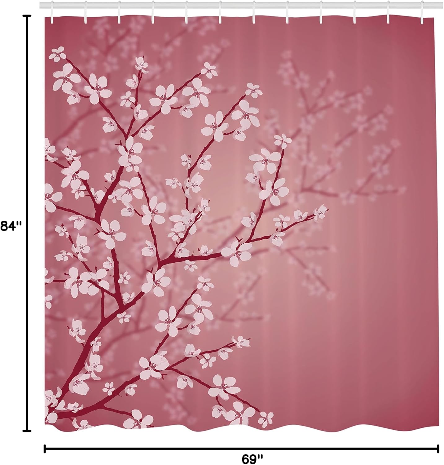 Ambesonne Japanese Shower Curtain, Spring Season Sakura Bloom Design Romantic Cherry Blossom on Blurry Branches, Cloth Fabric Bathroom Decor Set with Hooks, 69" W x 84" L, Pastel Pink