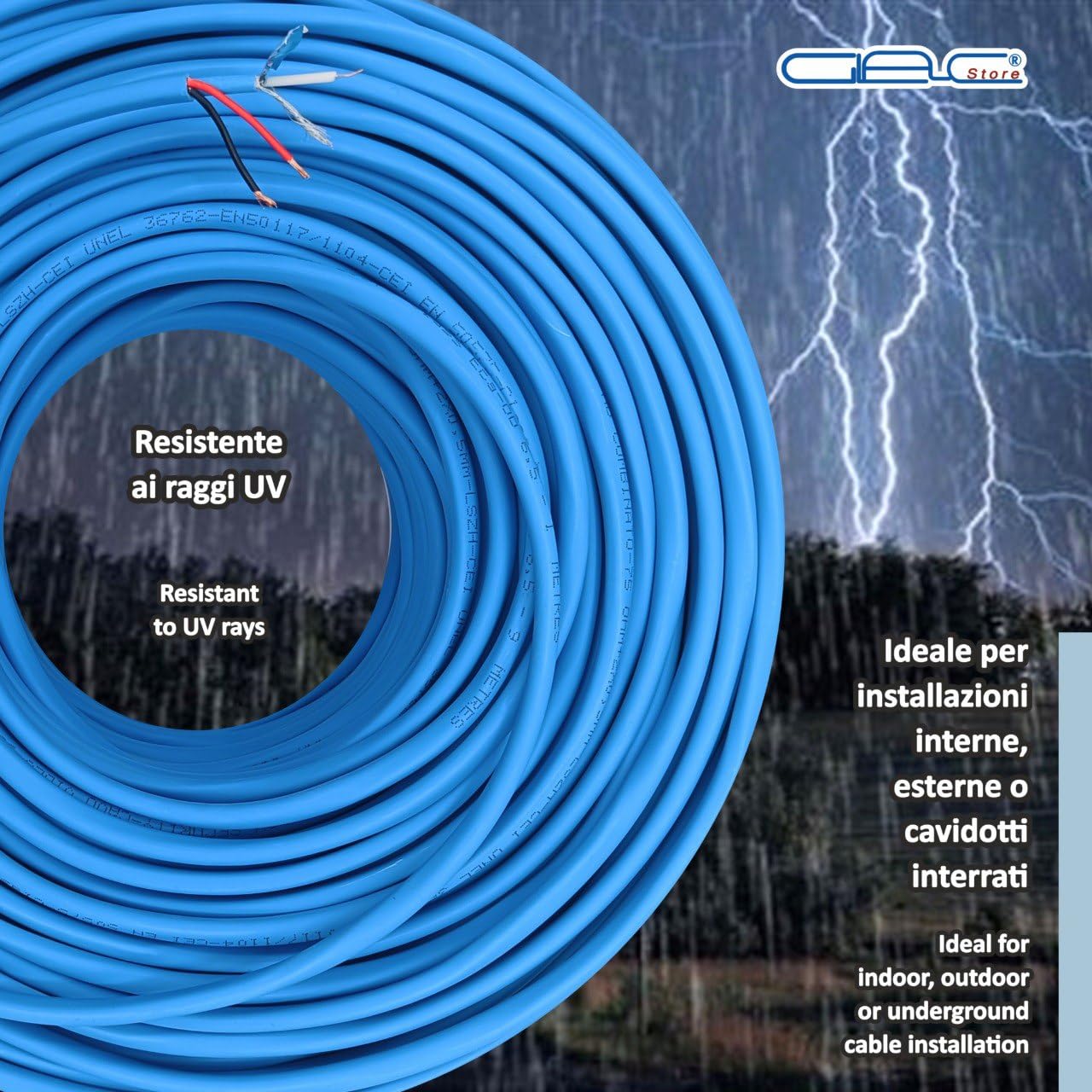 Cavo Coassiale Mini RG59, 100m, Video e Alimentazione Combinato, 75 Ohm, 4K Ultra HD, LSZH Blu