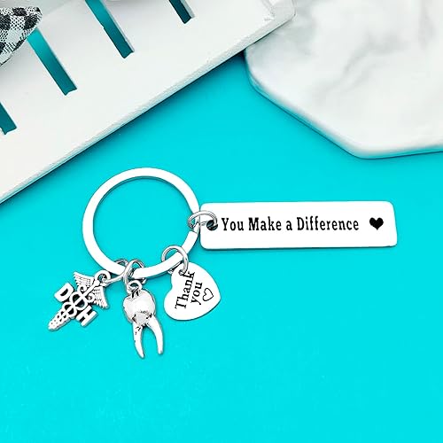 Miniatura 5 de Xiahuyu Llavero de regalo de higienista dental, regalos de agradecimiento al dentista, llavero con texto en inglés You Make a Difference, regalo