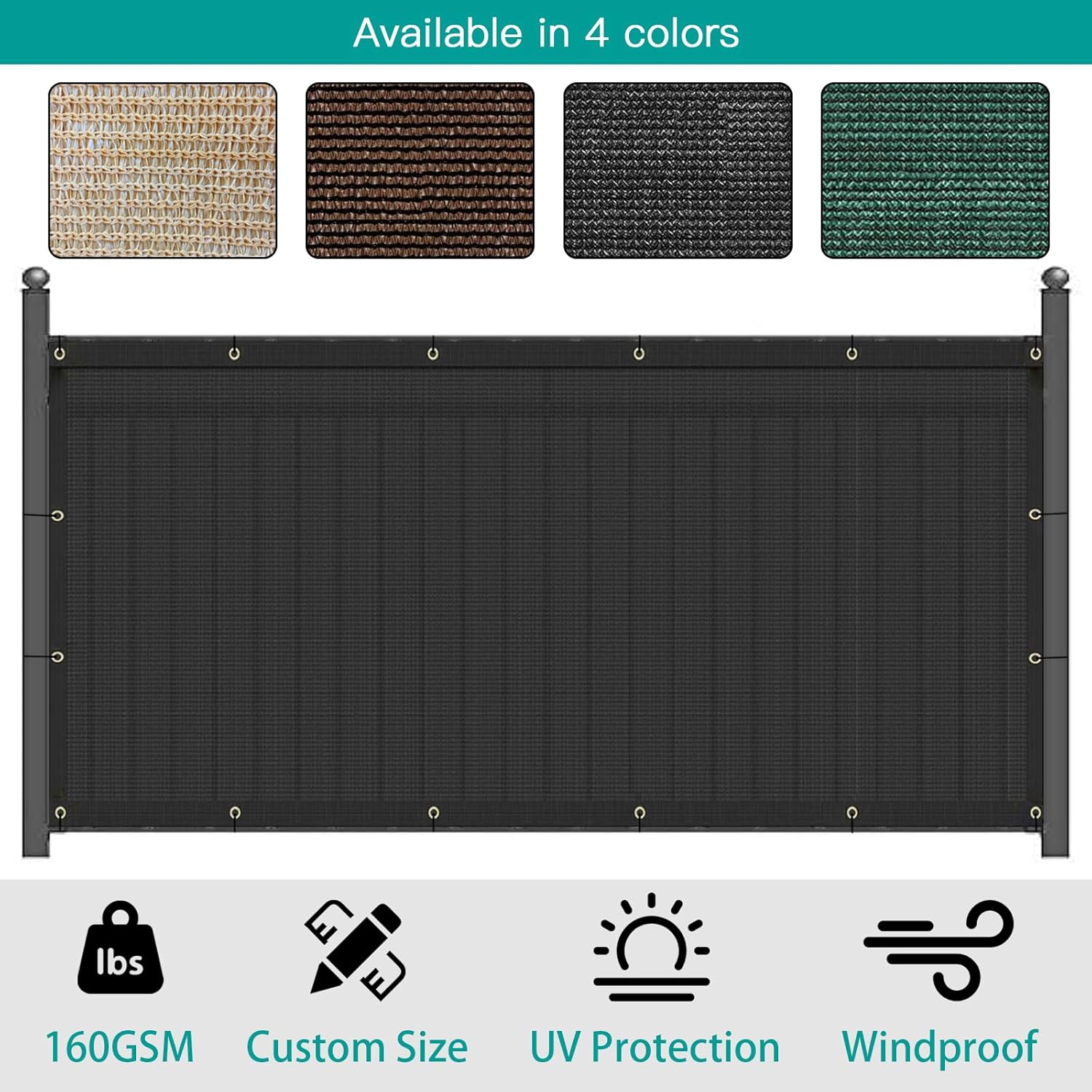 FREADEM 4' x 50' Privacy Fence Screen, Patio Fence Windscreen Cover Netting Mesh Fabric Cloth,160 GSM Shade Tarp Barrier for Garden Backyard Playground Farm Driveway Balcony Deck Swimming Pool, Black