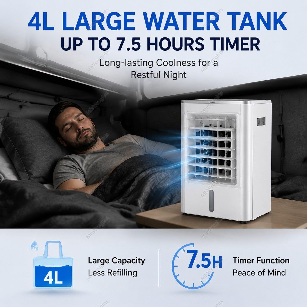 Raffrescatore d'aria portatile 12V/24V, mini condizionatore evaporativo 4 in 1 con serbatoio dell'acqua da 4 litri, ventilatore di raffreddamento con telecomando per camion e camper car&home-12V
