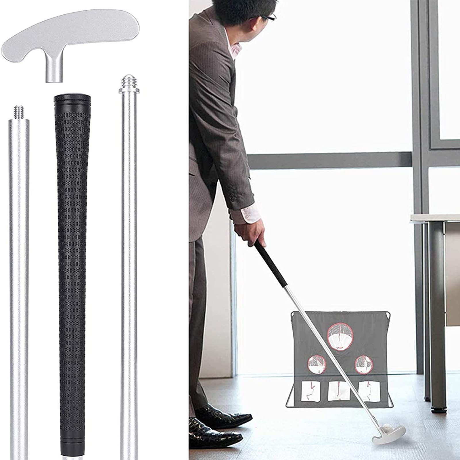 Putter de Golf Plegable, putters bidireccionales con Cabezal de Hoja, Eje Resistente, para diestros y Zurdos, ayudas para el Entrenamiento de Golf en Interiores con 2 Pelotas de go