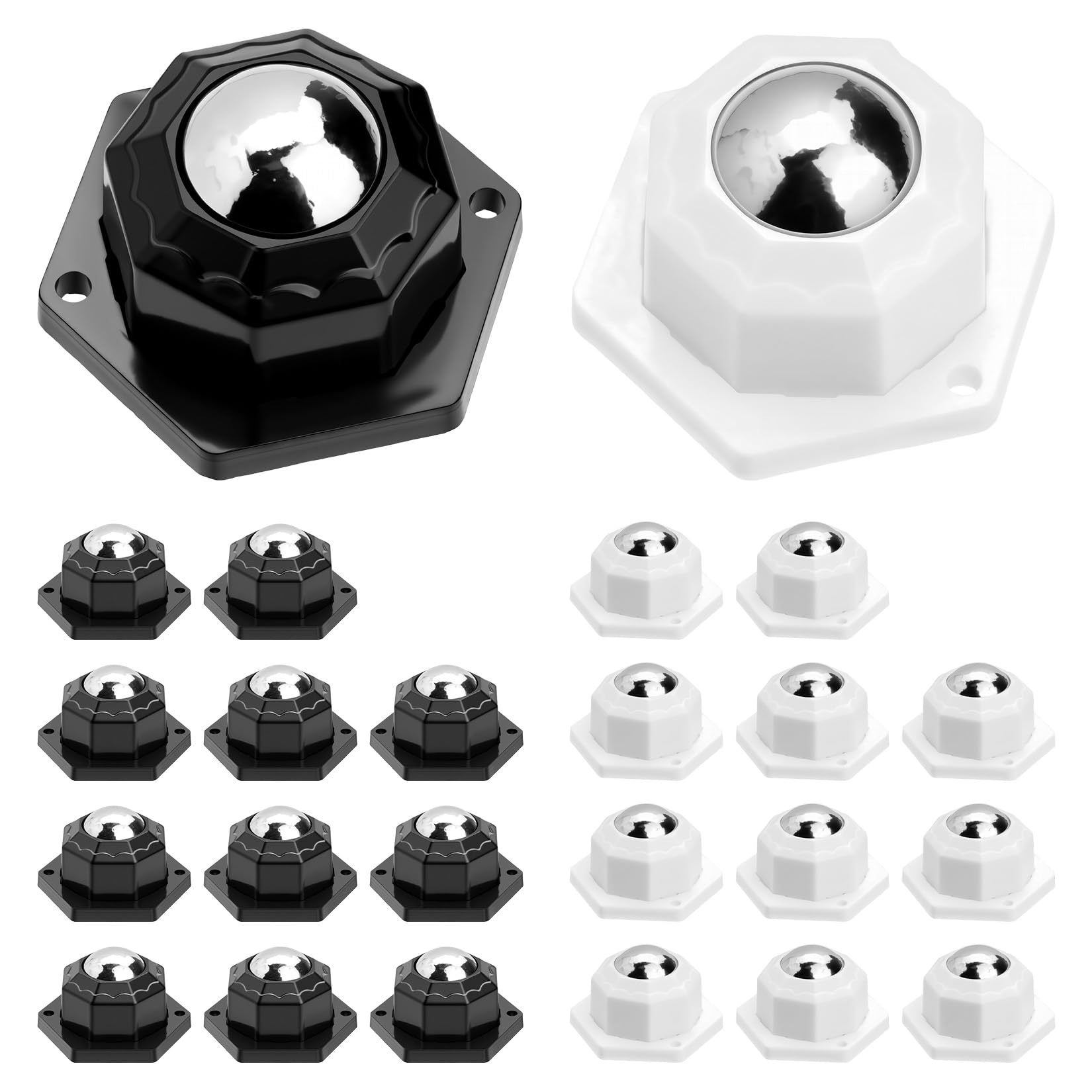 Furniture Castors Set of 12,Small Wheels for Furniture, Small Castor Wheelss,Self Adhesive Caster Wheels for Kitchen Appliances,360 Degree Ball Bearing Swivel Castor for Small Furnitures,Black/White