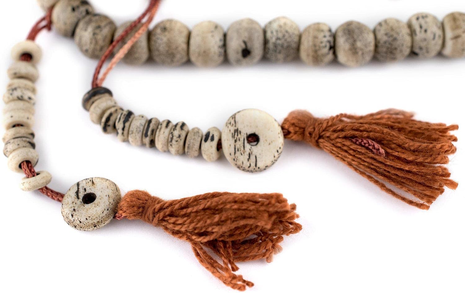 The Bead Chest 108 10mm Rustic Grey Bone Mala Beads - Handmade Fair Trade Nepal Prayer Rosary Beads Necklace for Mediation, Yoga, Jewelry Making, Crafts