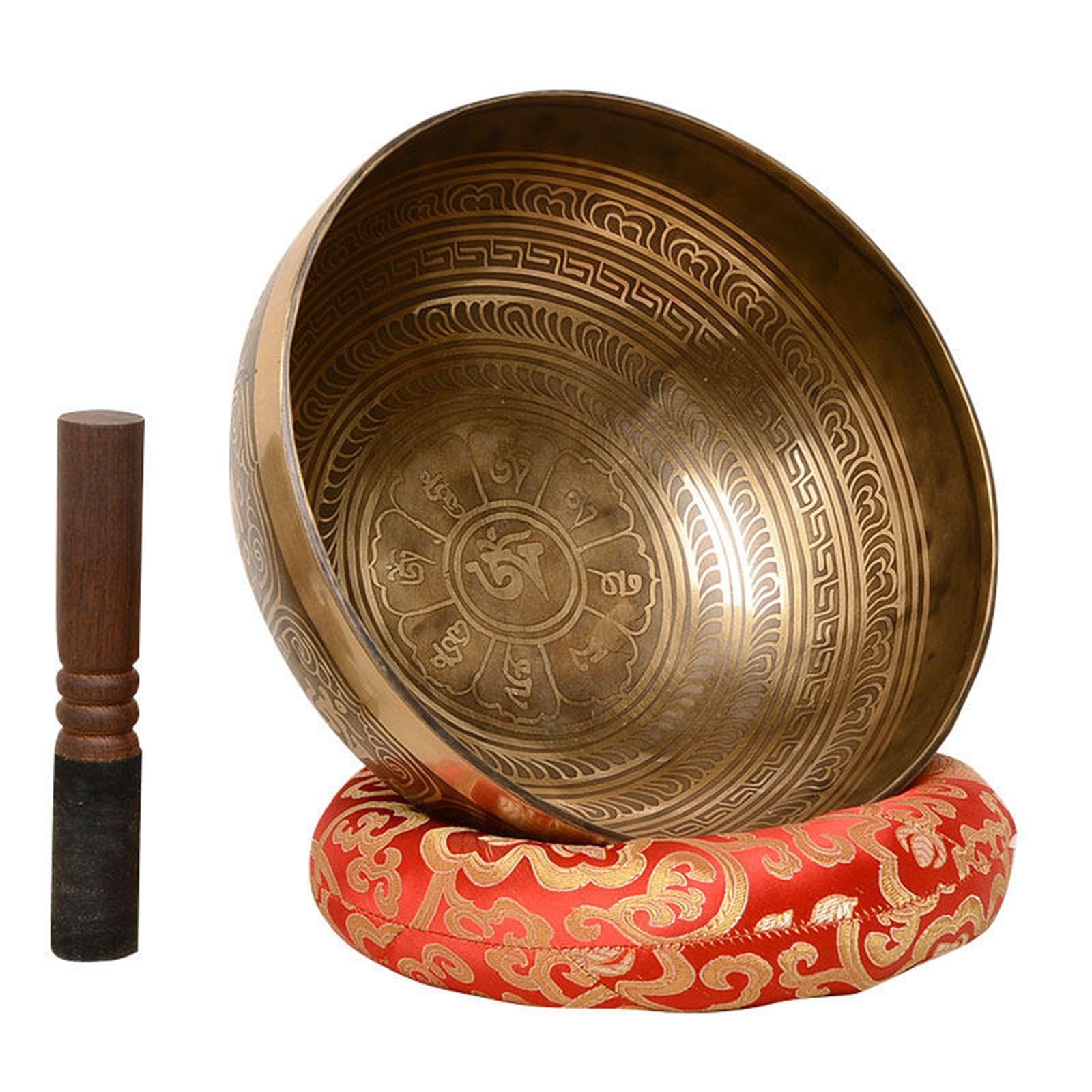 Campana tibetana, Set di Campane tibetane Fatte a Mano, Confezione da 3 Istruzioni, Ornamento Spirituale for Cuscino con Martello(10.5cm)