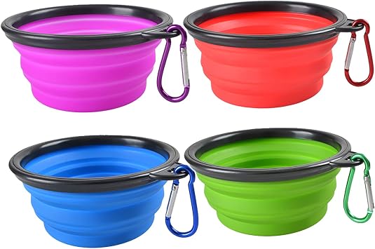 Collapsible Dog Bowls - 4 Pack, Portable Travel Water and Food Bowl with Carabiner Clip for Dogs and Cats - Ideal for Walking