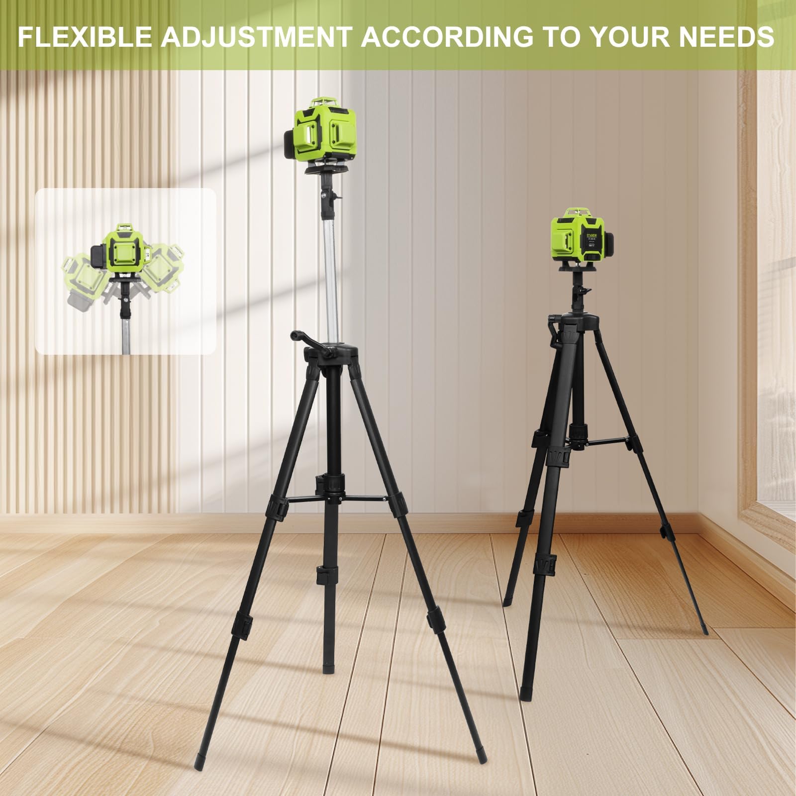 STANEW Nivel Láser Autonivelante 360 Grados, Nivel Láser Verde 16 Líneas, 2 x 360 Horizontal y 2 x 360 Verticales, 2 x Batería, Montaje en Pared, Control Remoto, Base Magnética,Incluye Trípode