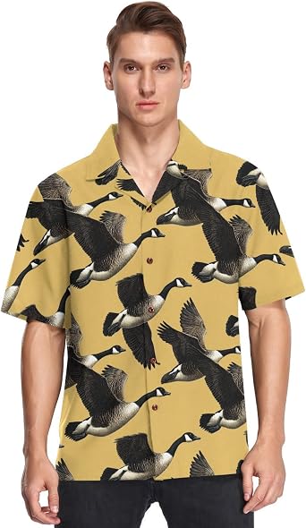 Hawaiian Shirt Canada Geese Yellow for Men Short Sleeve Button Down Casual Shirts