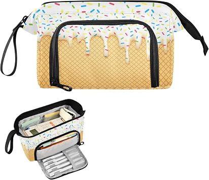 Ice Cream Cone Pencil Case Large Capacity Pencil Pouch Handheld Pen Bag School College Office Organizer for Teens Girls Adults Student