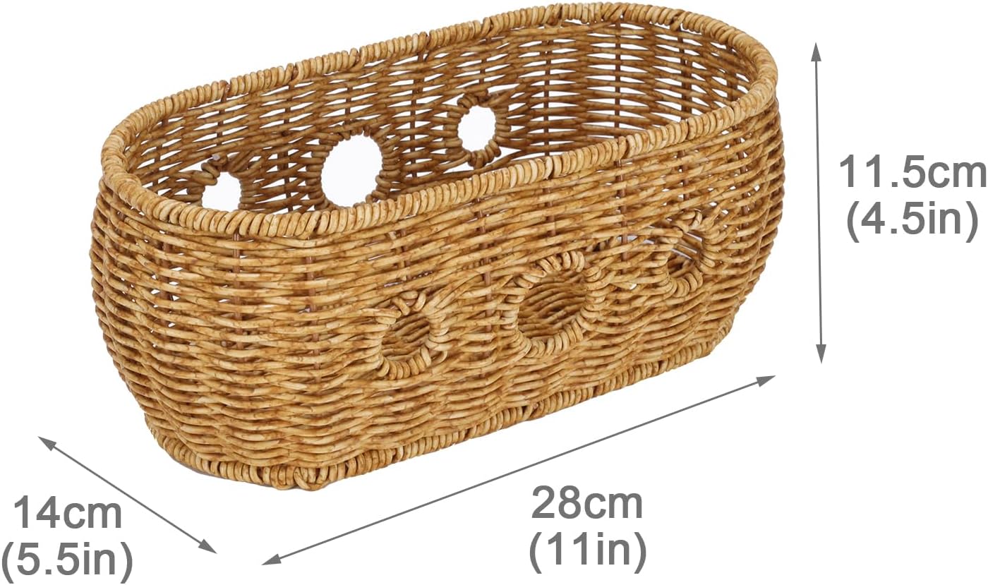 Mowhut Yarn Bowl, Yarn Holder for Crocheting, Imitation Rattan Weave Crochet Basket, Crochet Gifts for Crocheters, Sewing Storage Ogranizers, Knitting Accessories, Perforated Anti Tangle, Oval