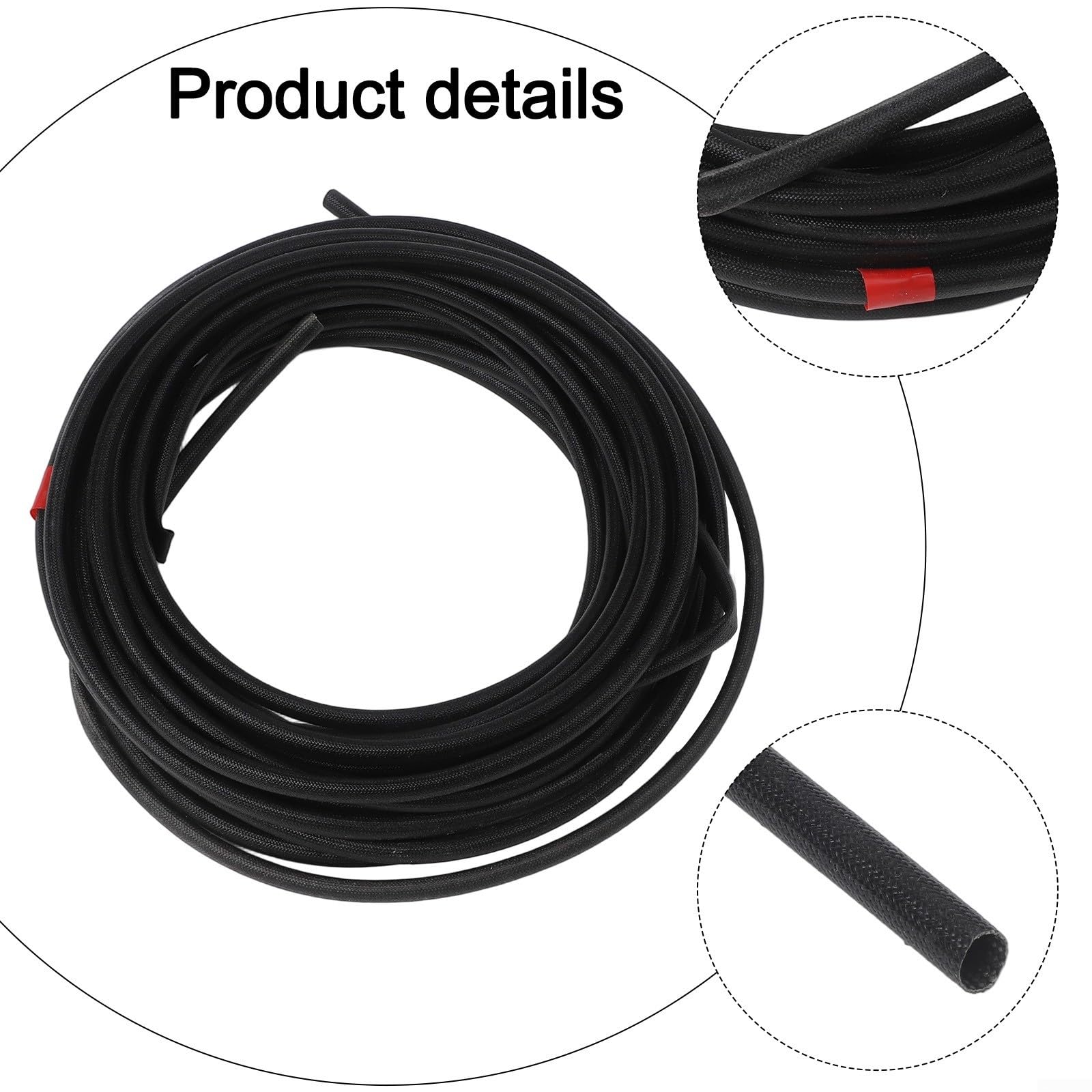 Guaina in fibra di vetro resistente alle alte temperature, 10 m, ignifuga, per raffreddamento ad olio combustibile, sistemi PCV, protezione contro le emissioni di vapore, nero (6 mm)