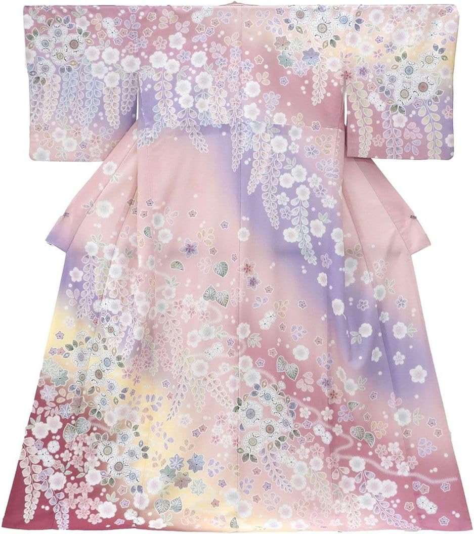 レディース 浴衣 セット 身丈155cm 紫 花柄 作り帯 ピンク ラメ z1