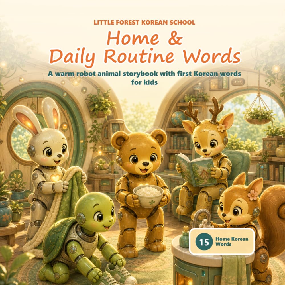 Little Forest Korean School: Home & Daily Routine Words: A Warm Robot Animal Storybook with First Korean Words for Kids