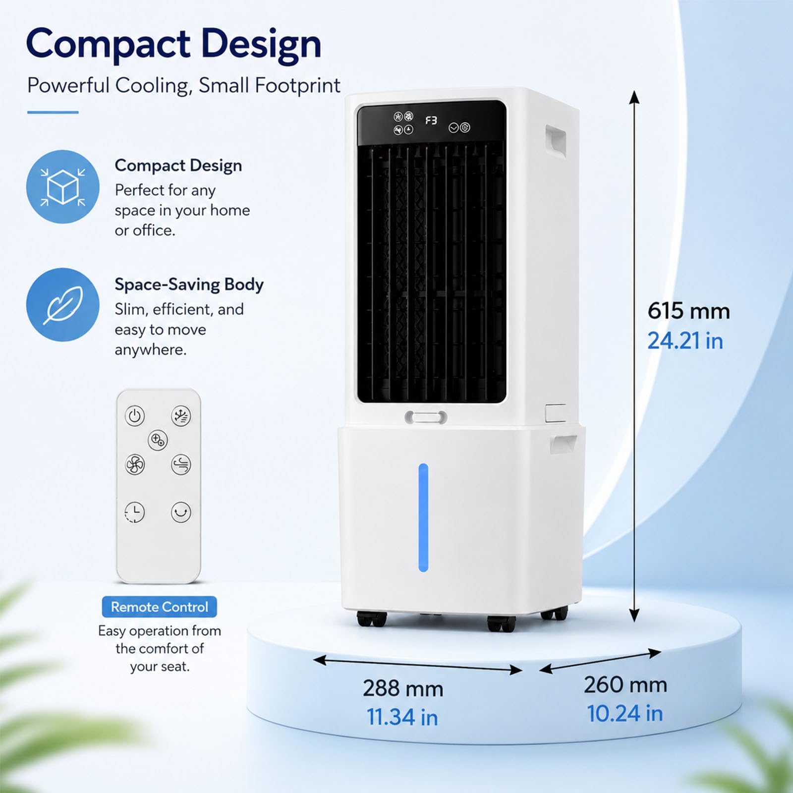 Climatizador Silencioso Portátil, Ventilador 12L con Agua 3 Niveles Velocidad, Timer 12H, 6 Cajas de Hielo, para Salón Dormitorio, Ruedas Giratorias (288x260x615mm)