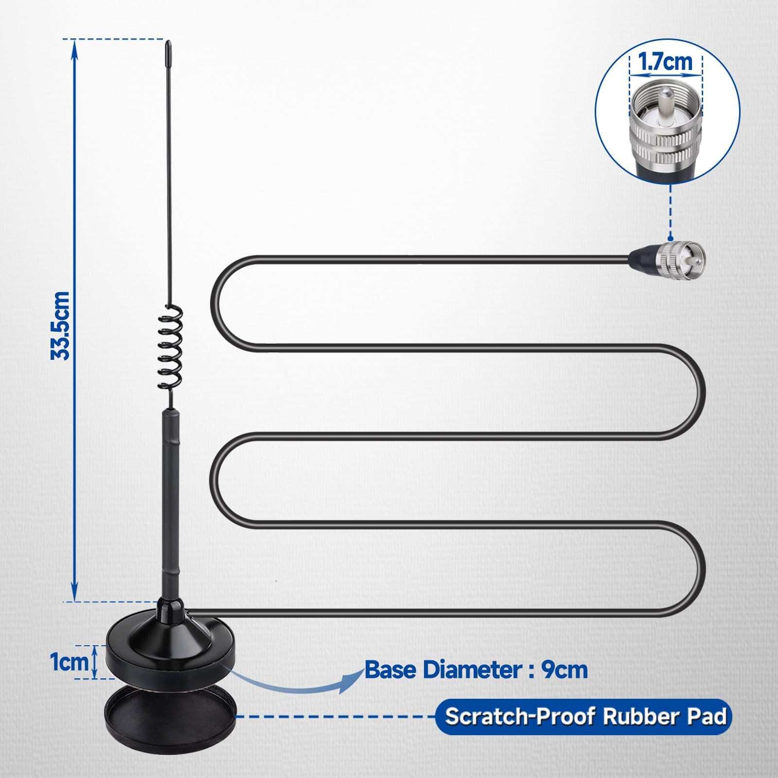 Superbat Antenna CB 26-28MHz 3dBi con Cavo RG58 3m Connettore PL259, Antenna Magnetica Compatibile con Radio CB Galaxy, Uniden, Bearcat, Cobra, Radioddity, Texas Ranger, RoadKing