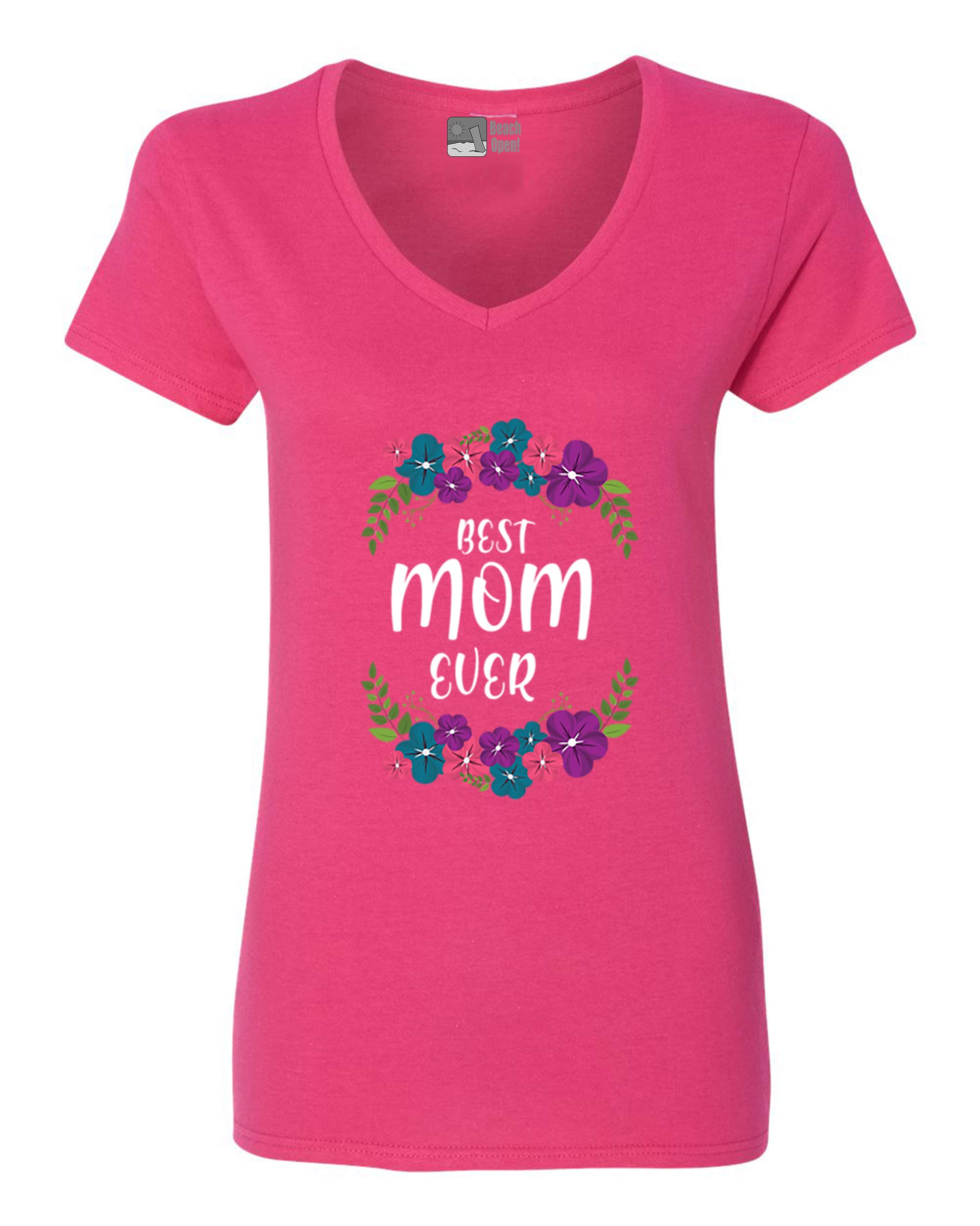 V-Neck Ladies Best Mom Ever Novelty DT T-Shirt Tee