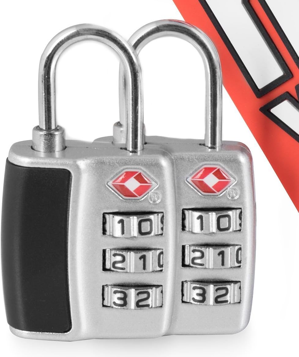 Flytek TSA Approved Locks With Free Awesome Bonus Luggage Tag Airport 3-Digit Combination For Travel Suitcase School Gym Safety and Security (2-Pack)
