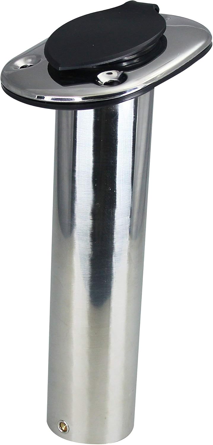 Pactrade Marine Boat Pontoon SS Flush Mount 15° Fishing Rod Holder 9.5" PVC Cap