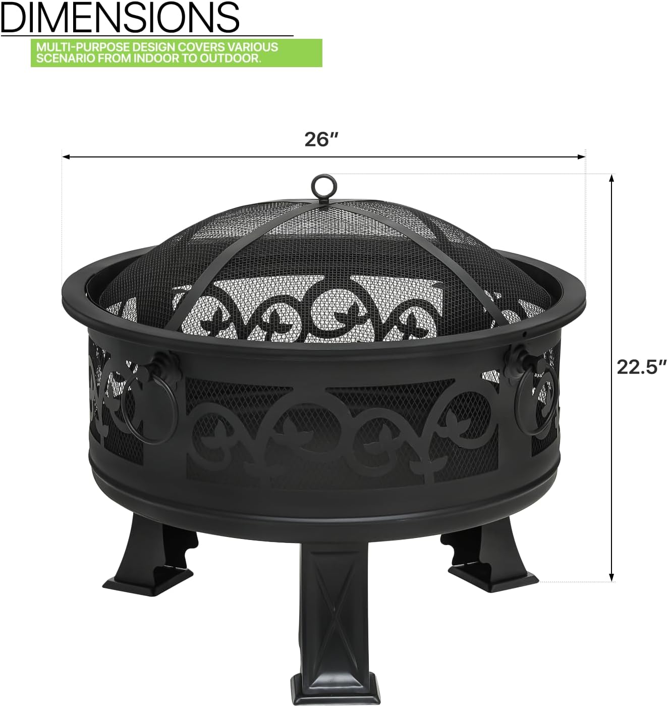 20.5" Black Wood Burning Square Fire Pit with Shelf
