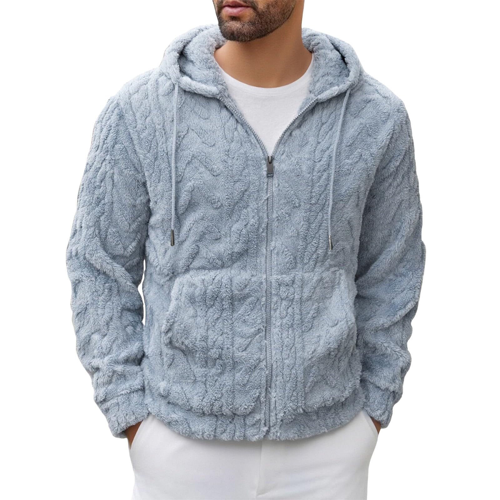 Sudadera Sin Mangas Hombre Chaqueta De Forro para Hombre, Manga Larga, Cremallera, con Capucha, Estilo Casual Y Cálido Invierno. Top Yoga (Light Blue, S) Ropa Marca Gimnasio Camisas