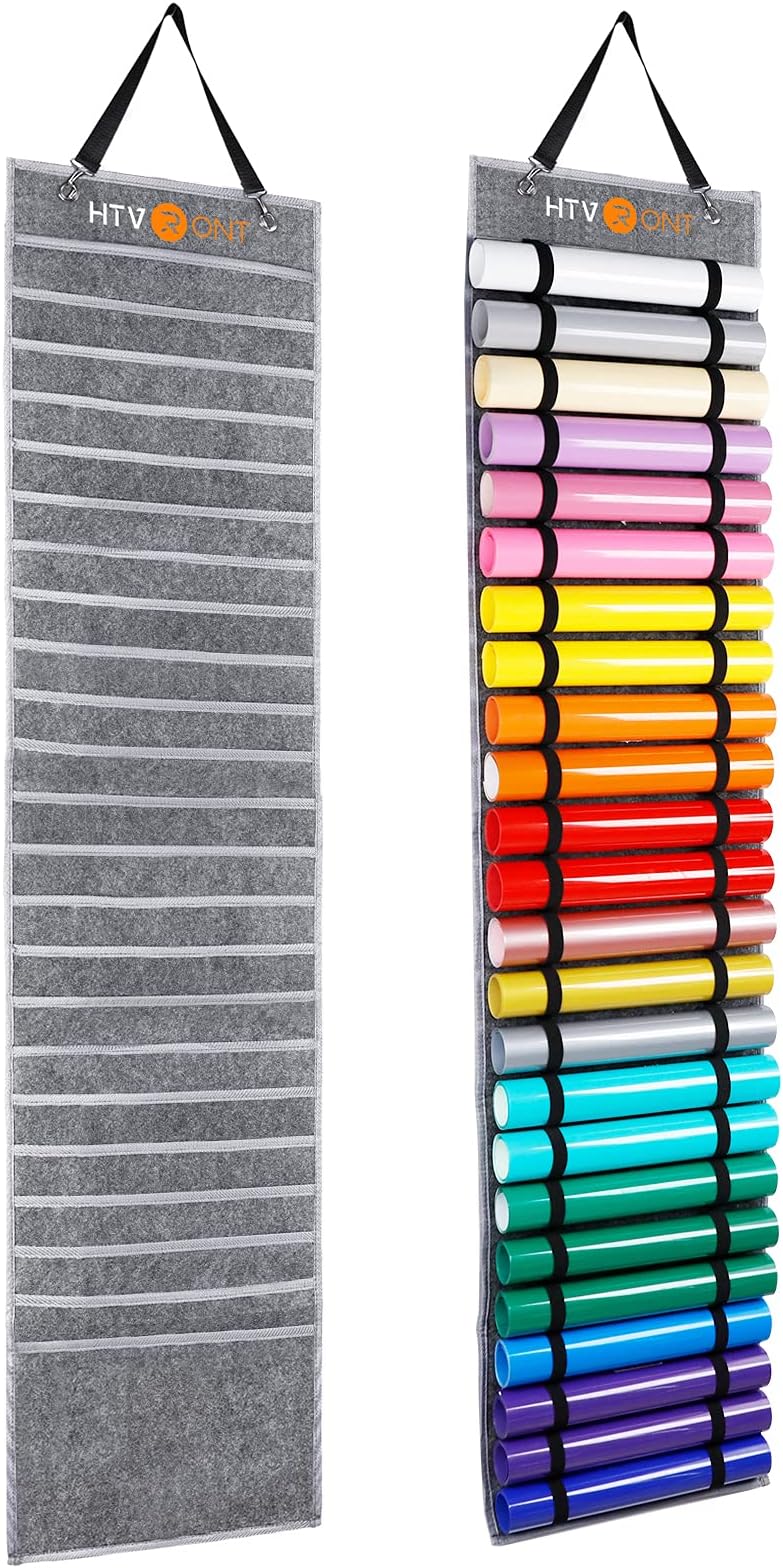 Vinyl Roll Holder, Grey, 24 Compartments, Craft Storage Organizer, Hanging Over The Door or Wall Mount