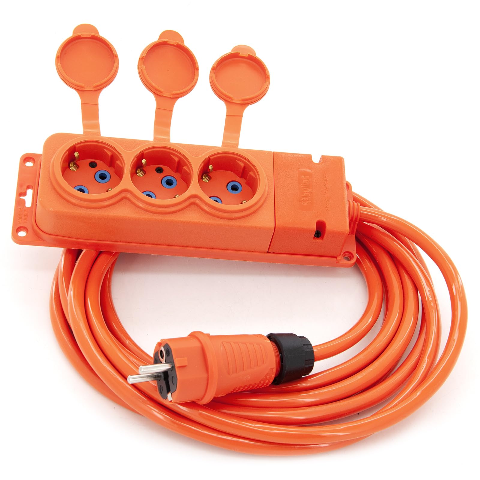 10m Verlängerungskabel mit 3 schuko steckdosen für den aussenbereich IP44 H07BQ-F 3G 2,5mm² verlängerung mit 3 schutzkontakt buchsen 3-Fach Outdoor verteiler 10 Meter orange