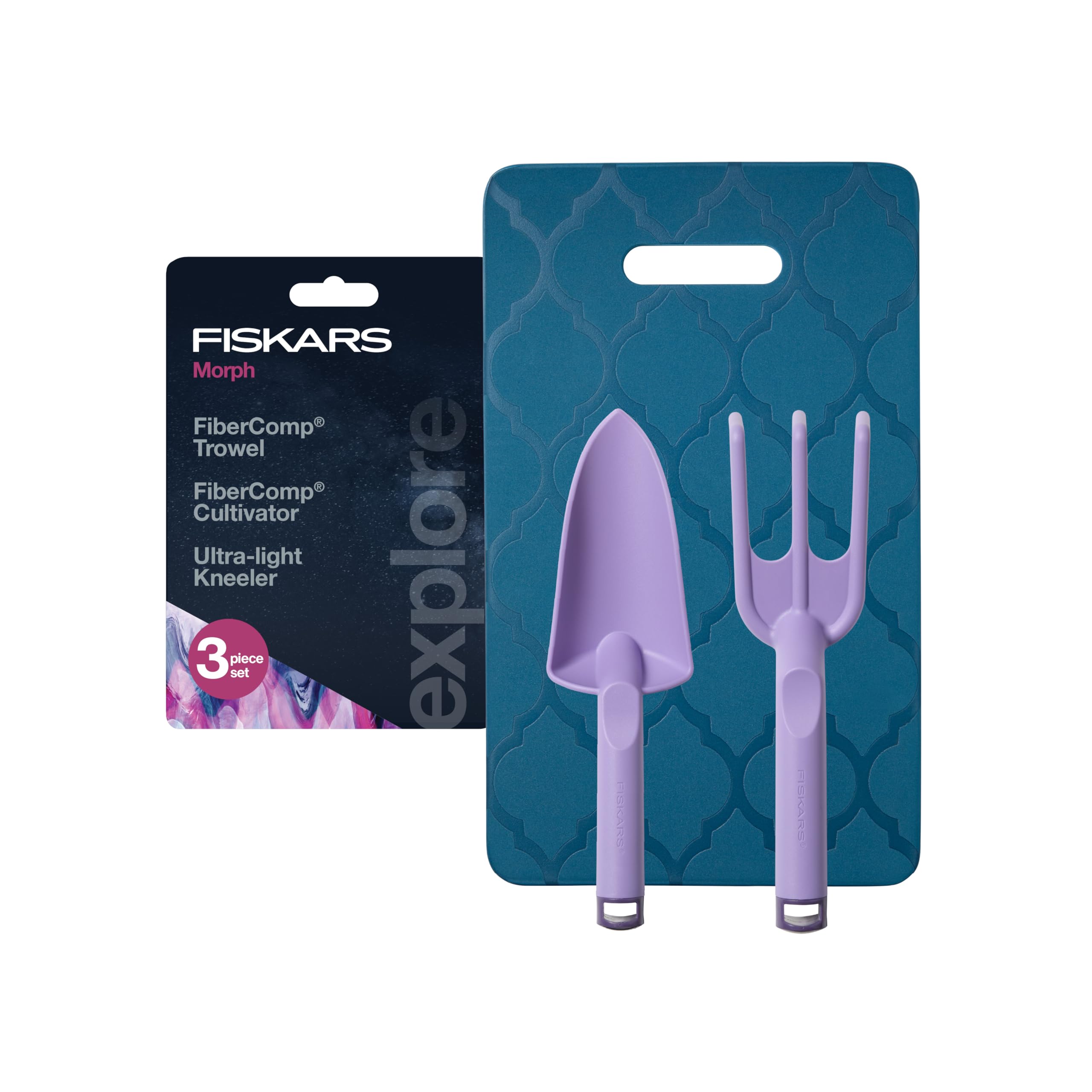 Fiskars 3-Piece Garden Tool Set with Trowel, Cultivator &amp; Kneeling Pad