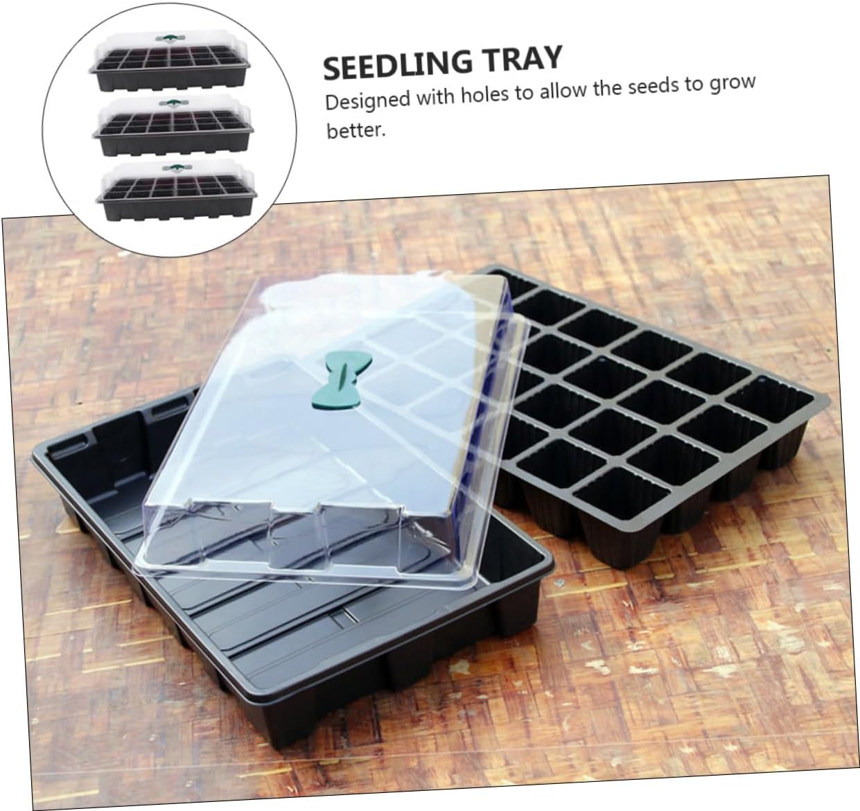 3 Sets 24-Cell Plastic Seed Starter Trays Germination Nursery Boxes Gardening Supplies for Indoor Plant Propagation