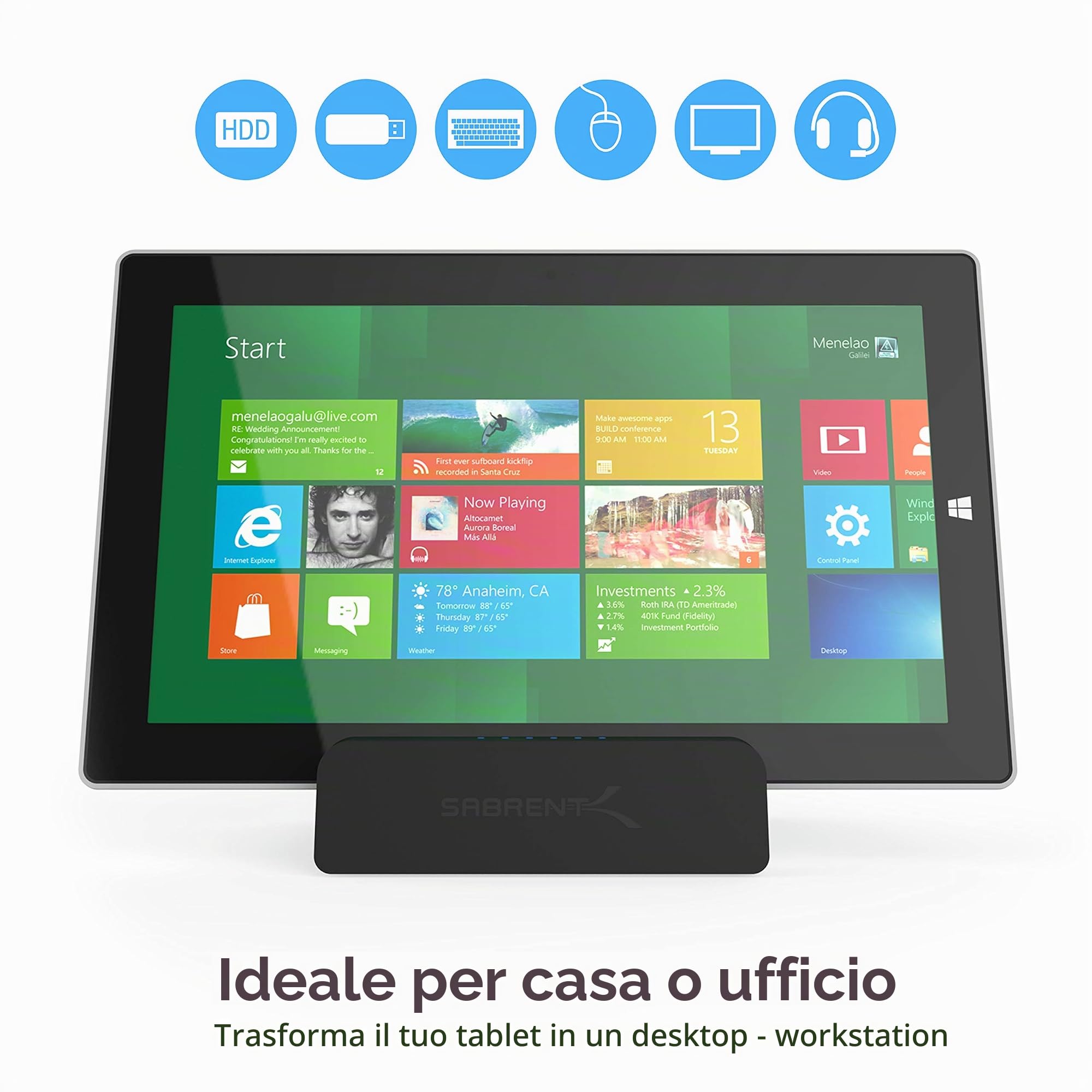 SABRENT Docking Station Universale con Supporto per Tablet e Notebook Supporta PC (DS-RICA)