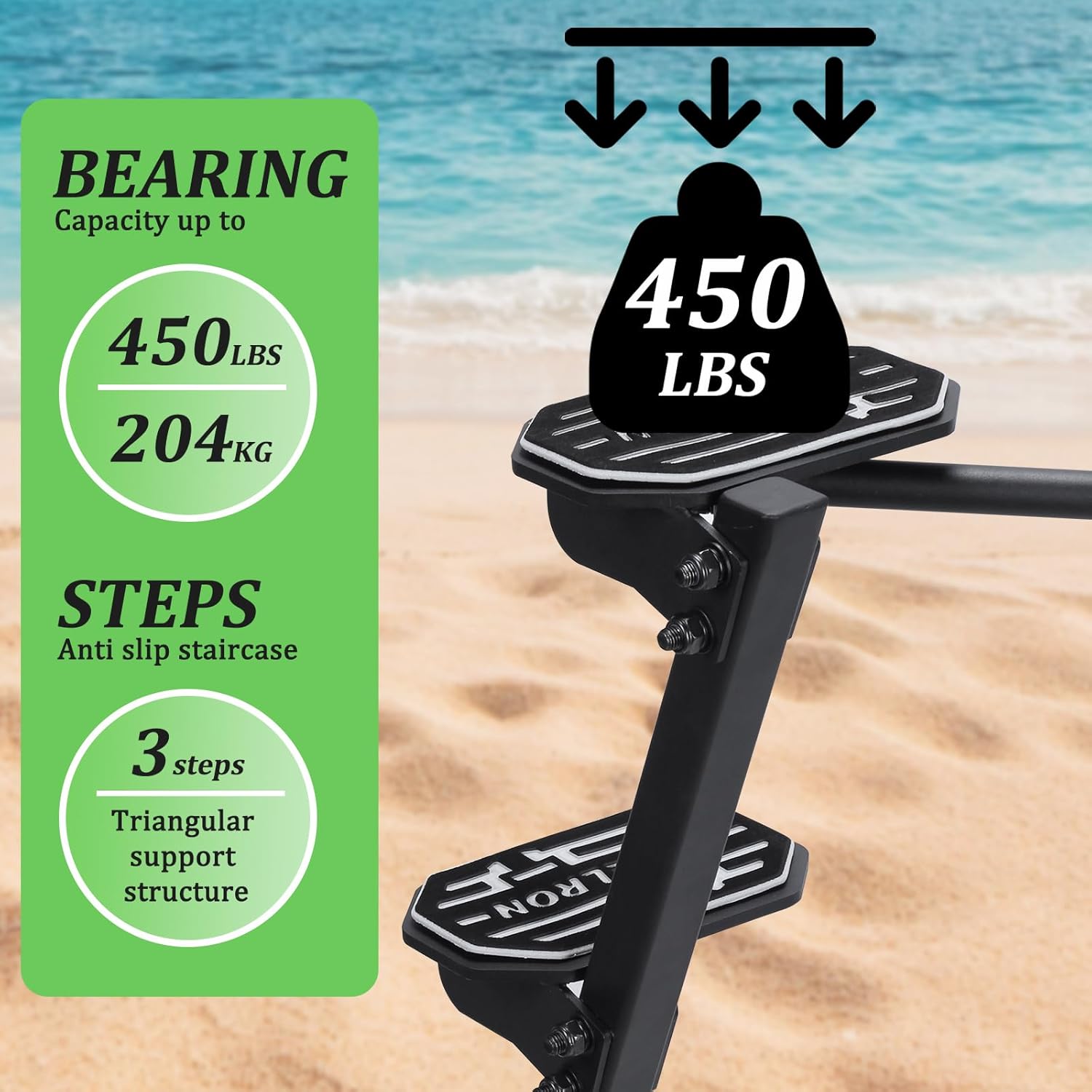 Heavy Duty Marine Trailer Step with Handrails Marine Trailer Tongue Pedals Capacity 450 Lbs for Boats Dock & Launching