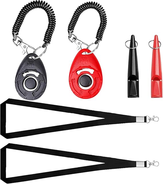 Lanzn 4 PCS Dog Clicker and Whistle Set, Dog Training Clickers Whistle Pet Clicker Trainer Dog