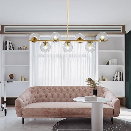 Miniatura 9 de KCO Lighting - Candelabro de latón cepillado con forma de globo de cristal, lámpara redonda de mediados de siglo, moderna Sputnik, lámpara de techo