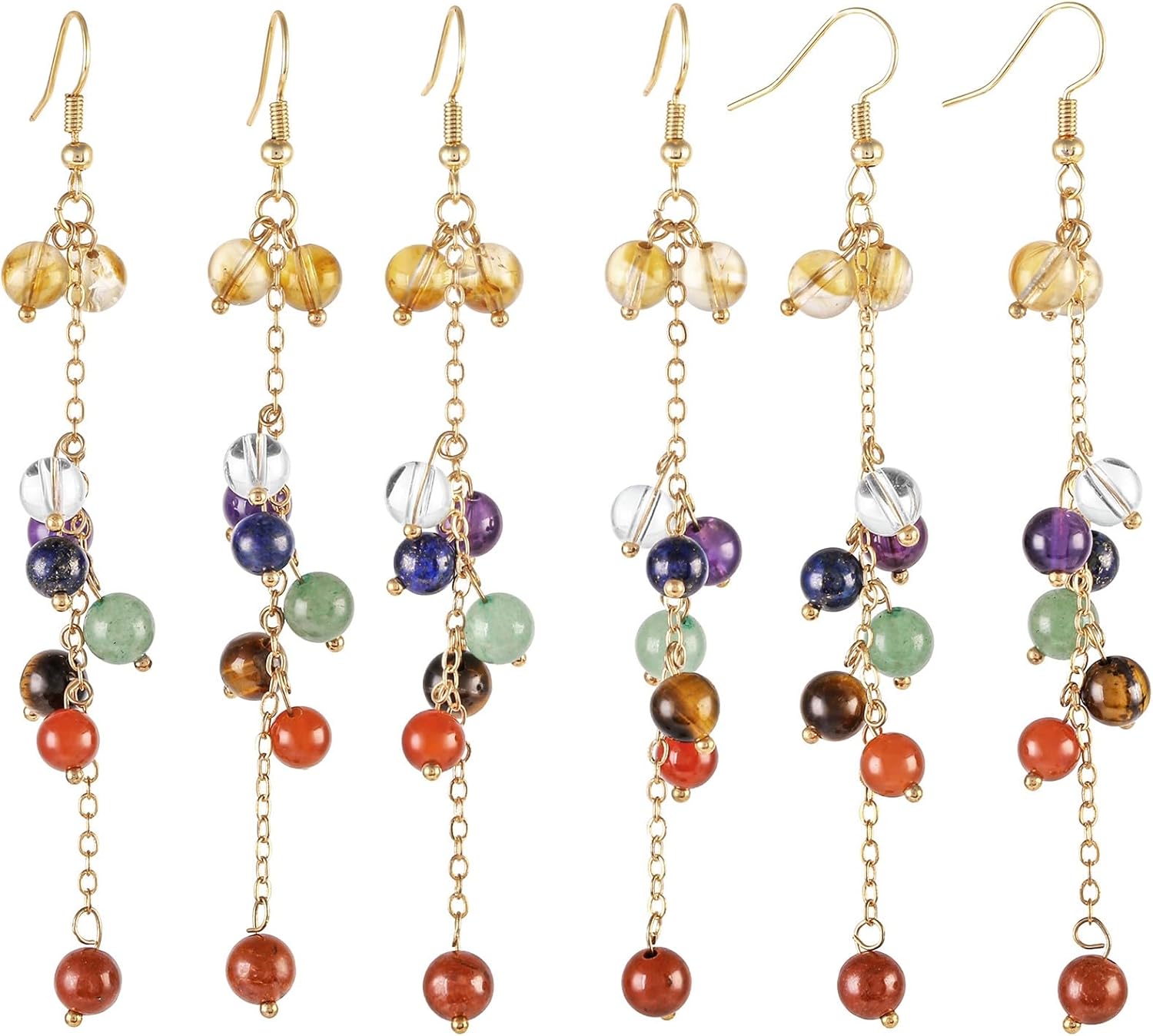 SUNYIK Natural Crystal Stone Bead Dangle Earrings for Women, Tumbled Stones Drop Earrings for Ladies - Image 4