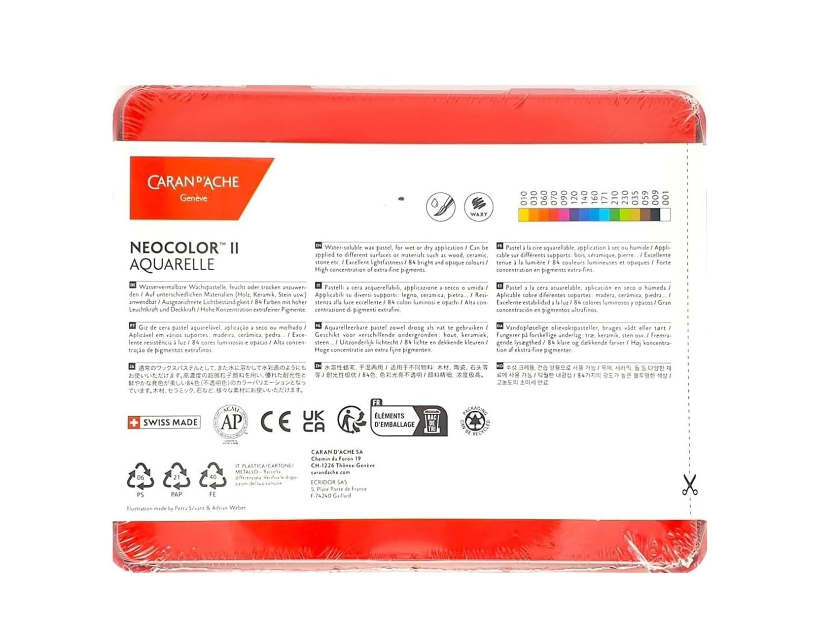 Caran d'Ache Neocolor II, Pasteles de cera acuarelables, Lápices de cera Aquarellables - Lote de 15 y 2 tarjetas