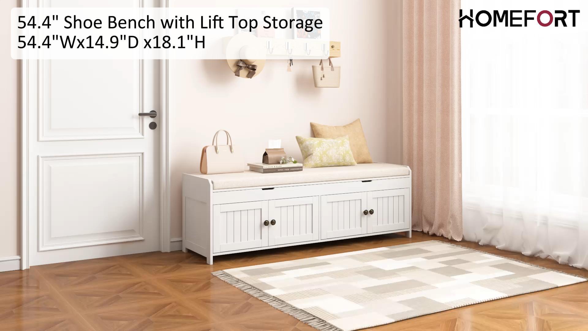 HOMEFORT 30" Shoe Bench With Lift Top & Cushion - Hidden Storage Cabinet For Entryway, Bedroom, Hallway (Black)
