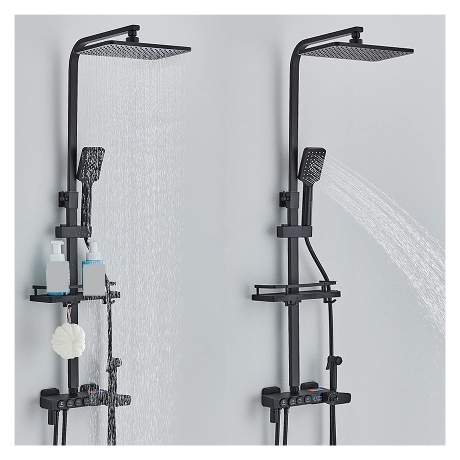 Czarny termostatyczny cyfrowy wyświetlacz bateria prysznicowa energia wodna LCD deszczownica System prysznicowy do wanny bateria do bidetu wanna prysznic kran(Chrome 4-way HWSX)