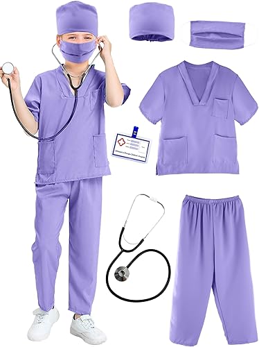 Puteraya Conjunto de disfraz de médico para niños, uniforme quirúrgico para niños y niñas, disfraz de Halloween, cosplay