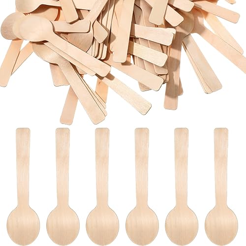 Paquete de 500 mini cucharas de madera de 3.9 pulgadas, cucharas de madera desechables de abedul, cucharas de postre de madera pequeñas, utensilios