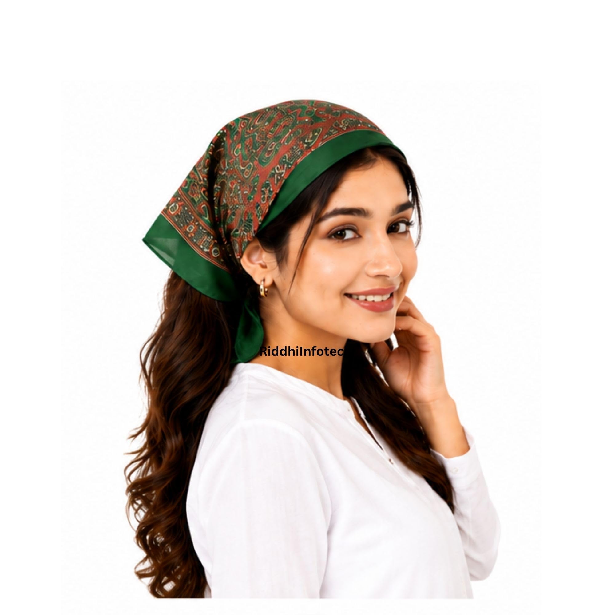 RiddhiInfotech Traditional Uttarakhand Pahadi Scarf (26 x 26 Inch) | Printed Square Head Scarf for Women & Girls | Vintage Style Hair Scarf, Bandana, Head Wrap & Neck Scarf | Multicolour | 1Pc-image-26