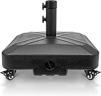 RAOKUKH Heavy Duty Patio Umbrella Base with Wheels, 125lb Capacity Square Stand, 4 Locks for 6-10FT Outdoor Umbrellas, Black