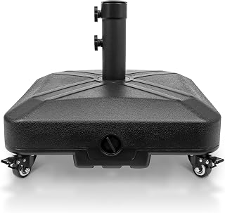 RAOKUKH Heavy Duty Patio Umbrella Base with Wheels, 125lb Capacity Square Stand, 4 Locks for 6-10FT Outdoor Umbrellas, Black